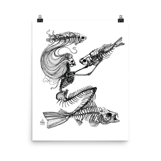 Skeleton Mermaid Matte Poster