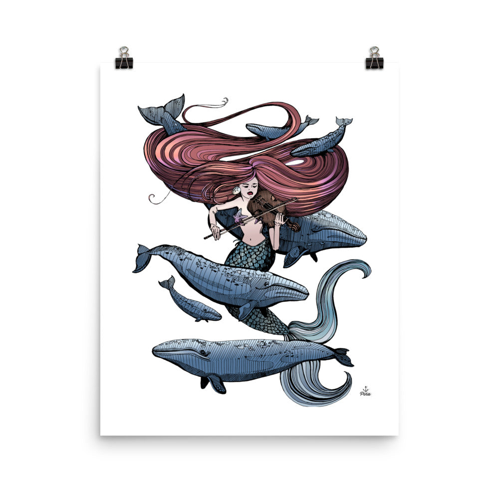 Mermaid Fiddling Colour Matte Poster