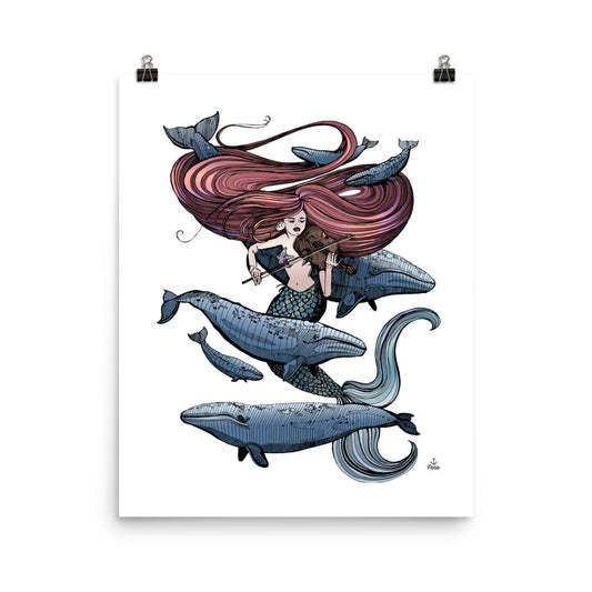 Mermaid Fiddling Colour Matte Poster