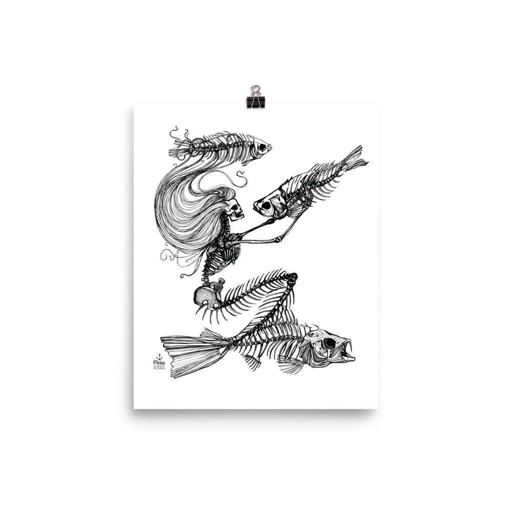 Skeleton Mermaid Matte Poster