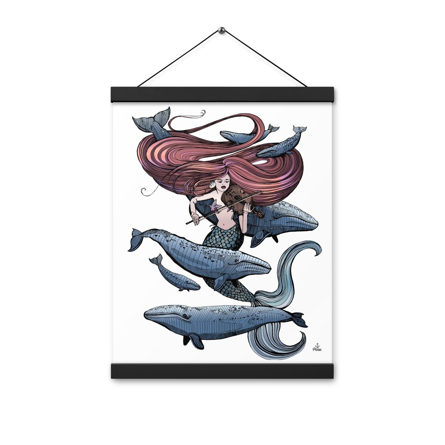 Mermaid Fiddling Colour Poster With Hangers
