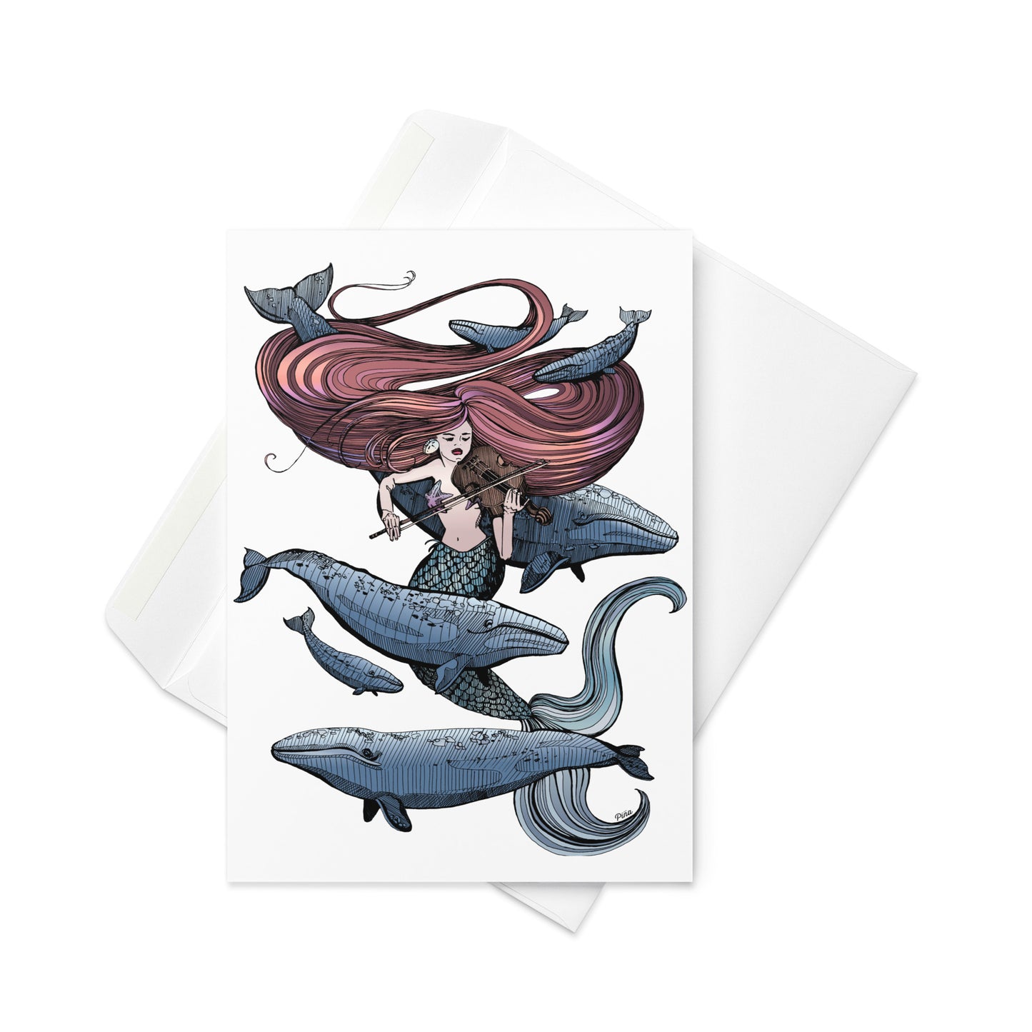 Mermaid Fiddling Colour Greeting Card