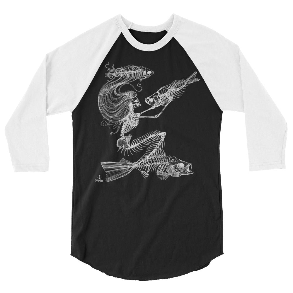 Skeleton Mermaid 3/4 Sleeve Baseball Shirt