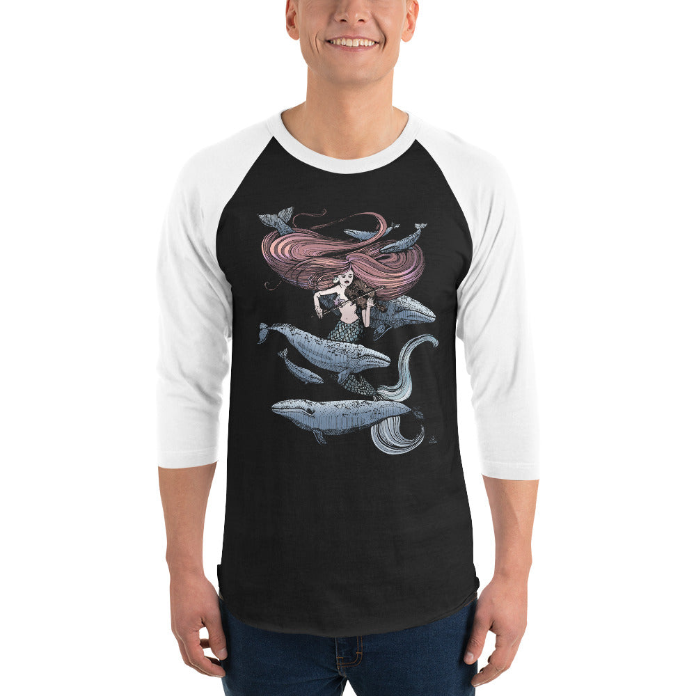 Mermaid Fiddling 3/4 Sleeve Baseball Shirt