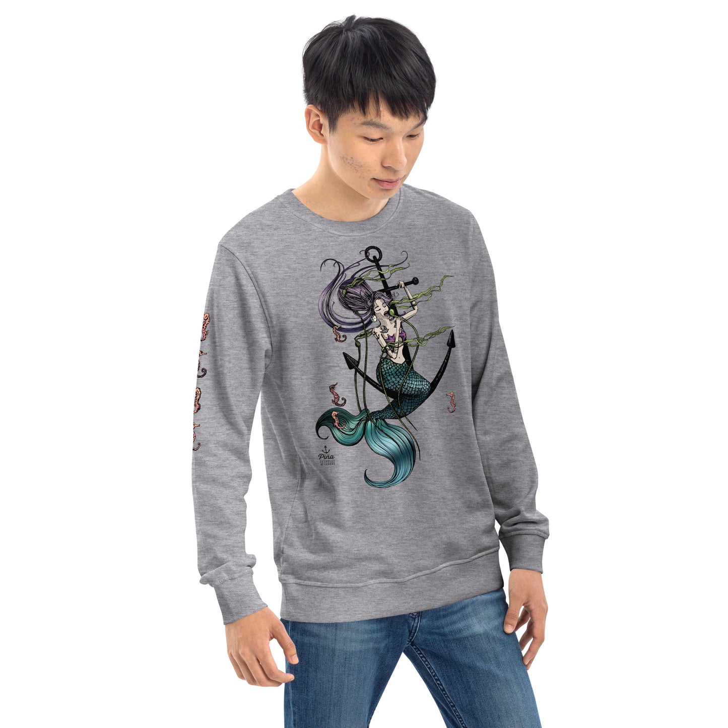 Mermaid Singing with Seahorses Unisex Eco Sweatshirt