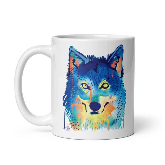 Watercolour Wolf Face White Glossy Mug
