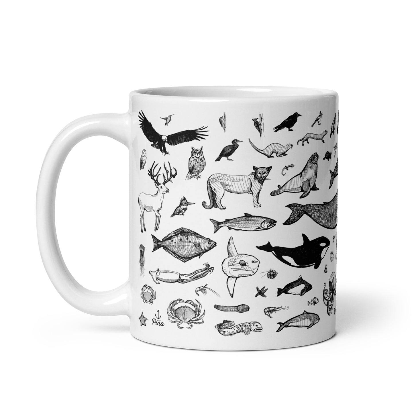 PNW Animal Species White Glossy Mug