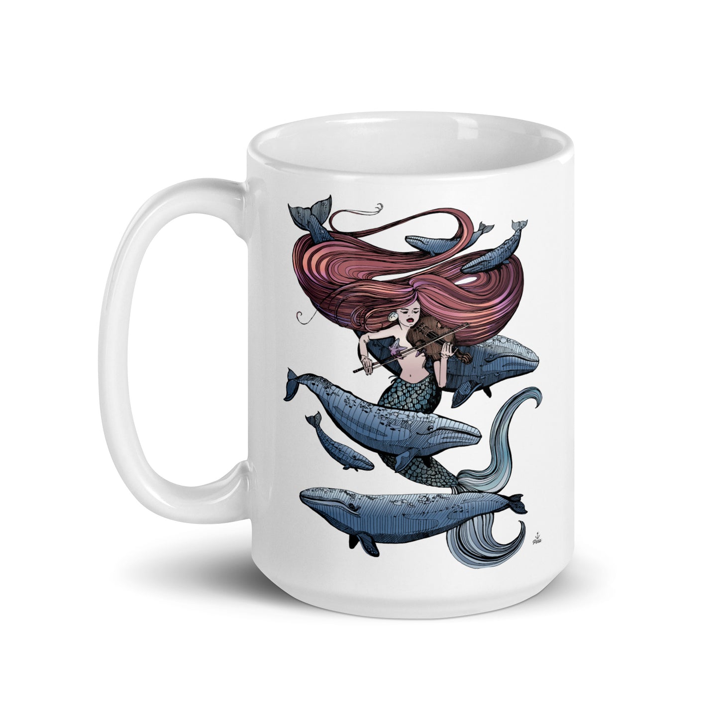 Mermaid Fiddling White Glossy Mug