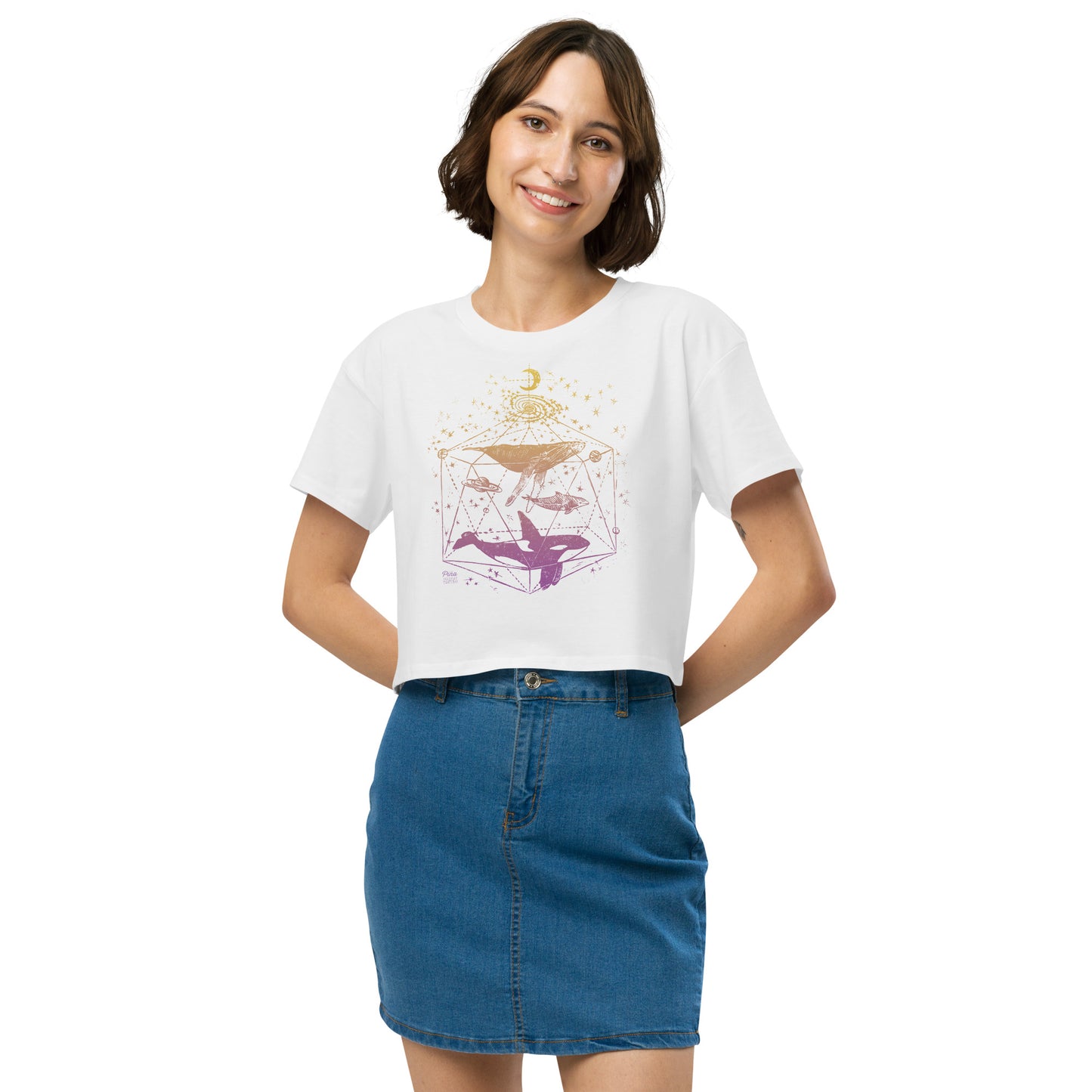 Galactic Whales in Colour Crop Tee