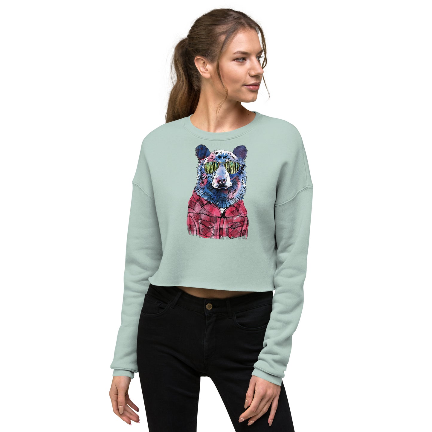 Hipster Bear Crop Sweatshirt