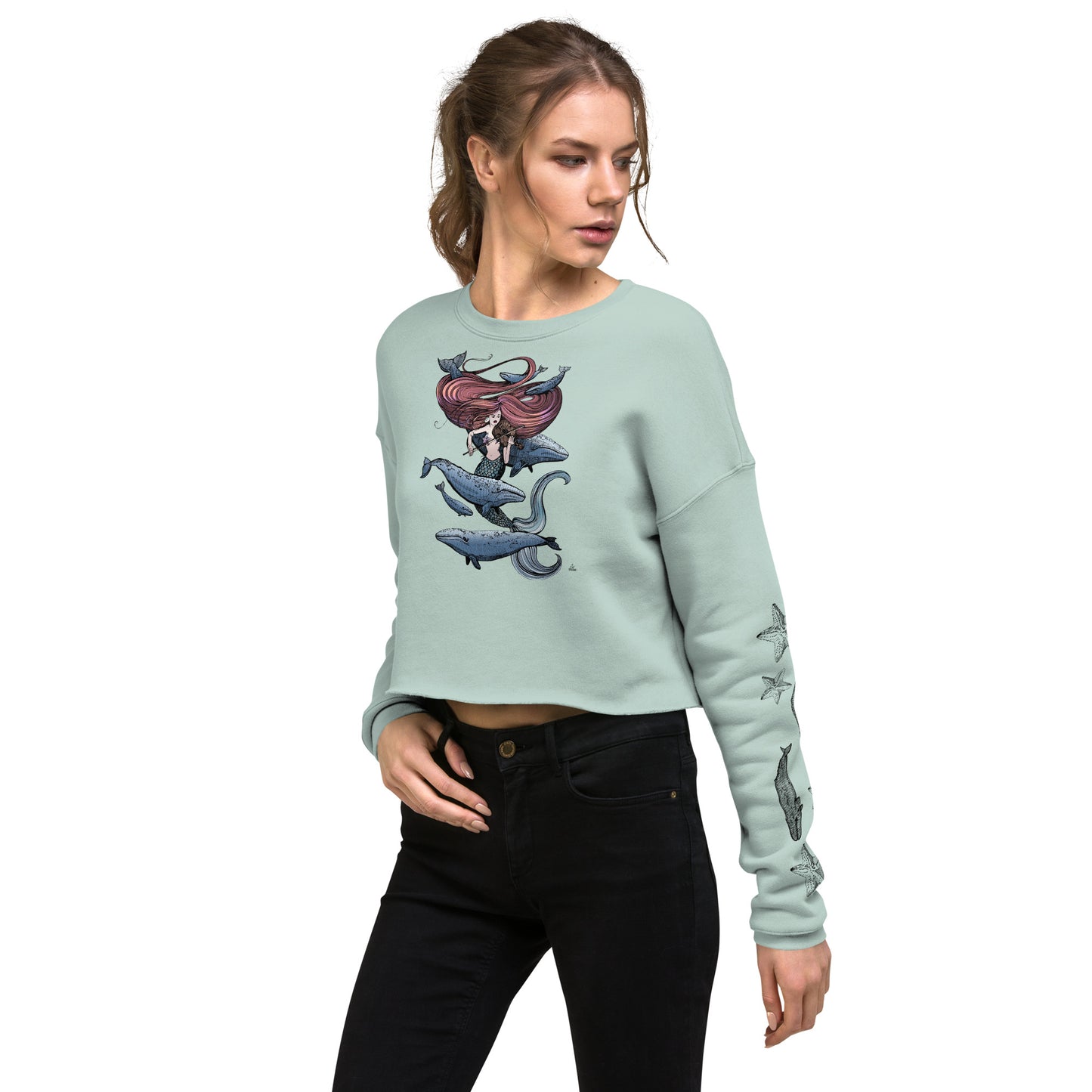 Mermaid Fiddling Crop Sweatshirt