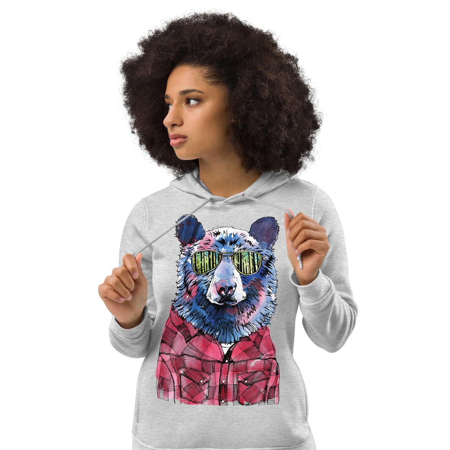 Hipster Bear Ladies Eco Fitted Hoodie