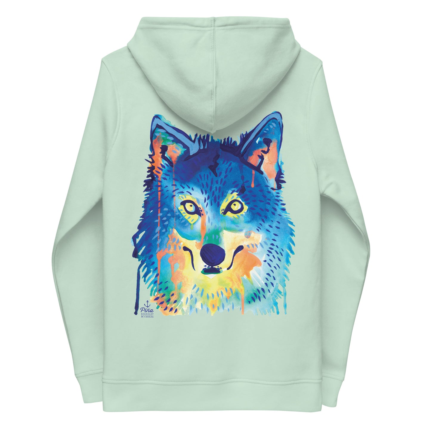 Watercolour Wolf Face Ladies Eco Fitted Hoodie
