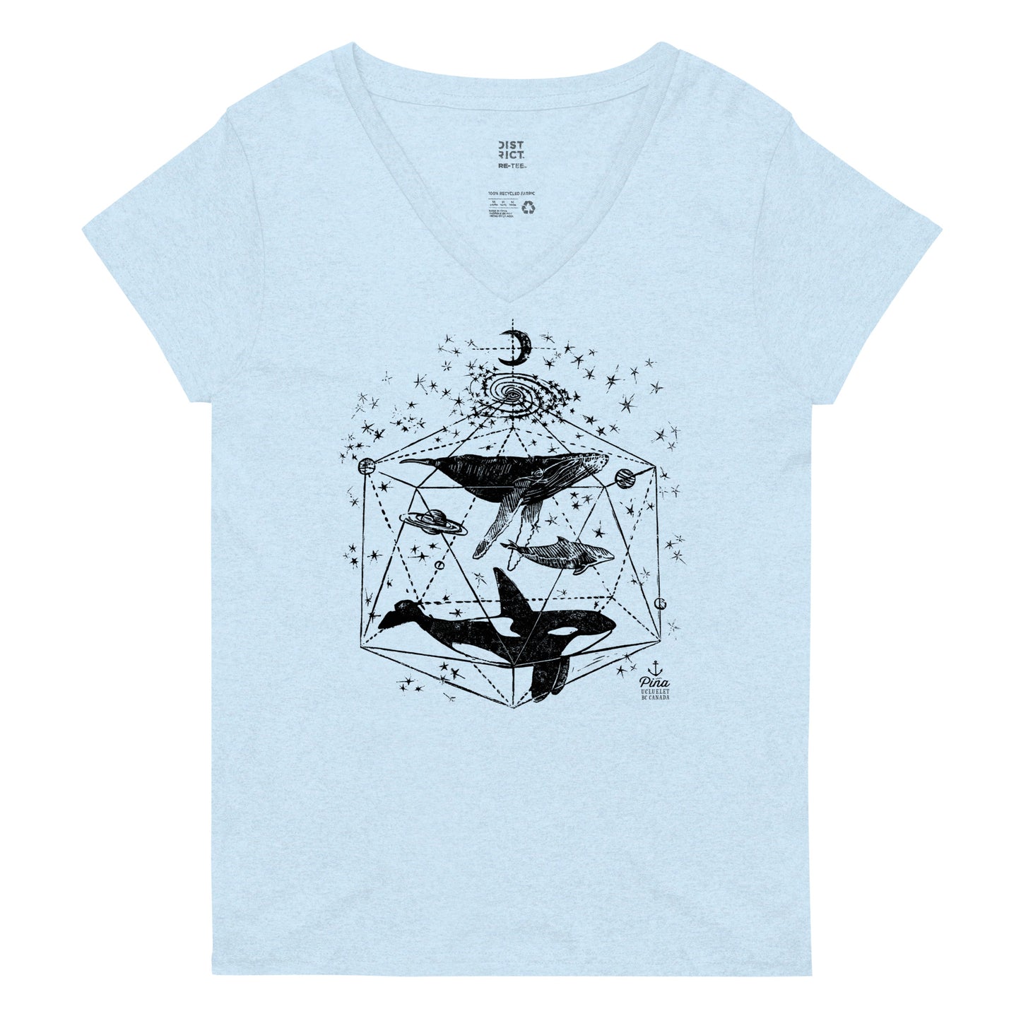 Galactic Whale in Colour Ladies Eco V-Neck T-Shirt