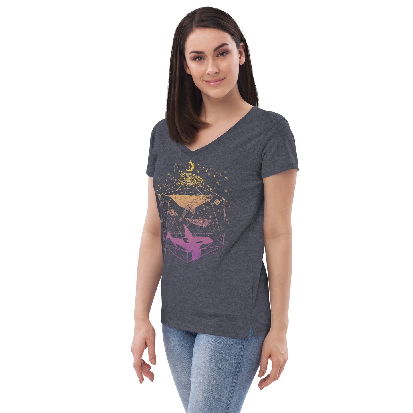 Galactic Whale in Colour Ladies Eco V-Neck T-Shirt